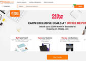 Aktuelle Startseite von „Office Depot on Alibaba.com“: Exklusive Angebote für die Zielgruppe KMU.