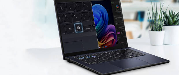 Mehr Leistung fürs Business dank KI und Copilot – die neuen Laptops der „ExpertBook B3“ und „B5“-Serie setzen auf hohe Speicherkapazitäten und smarte Features. (Bild: Asus)