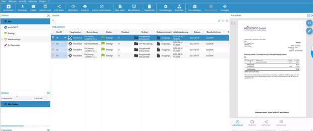 Mit der Anbindung an „ecoDMS“ können Anwender der Handwerker-Software von blue:solution nunmehr auf sämtliche im DMS vorhandenen Dokumente direkt zugreifen. (Bild: Screenshot - ecoDMS)