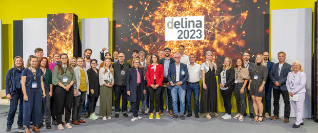 Die Gewinner des delina-Awards 2023 bei der Preisverleihung auf der Learntec in Karlsruhe. (Bild: Messe Karlsruhe / Juergen Roesner)